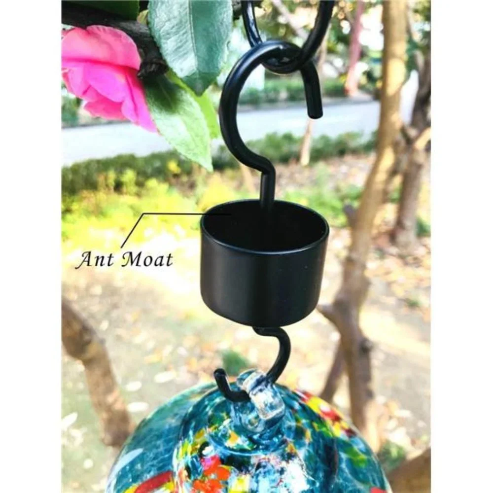 Hummingbird Feeder with Perch - Hand Blown Glass - Blue - 38 Fluid Ounces